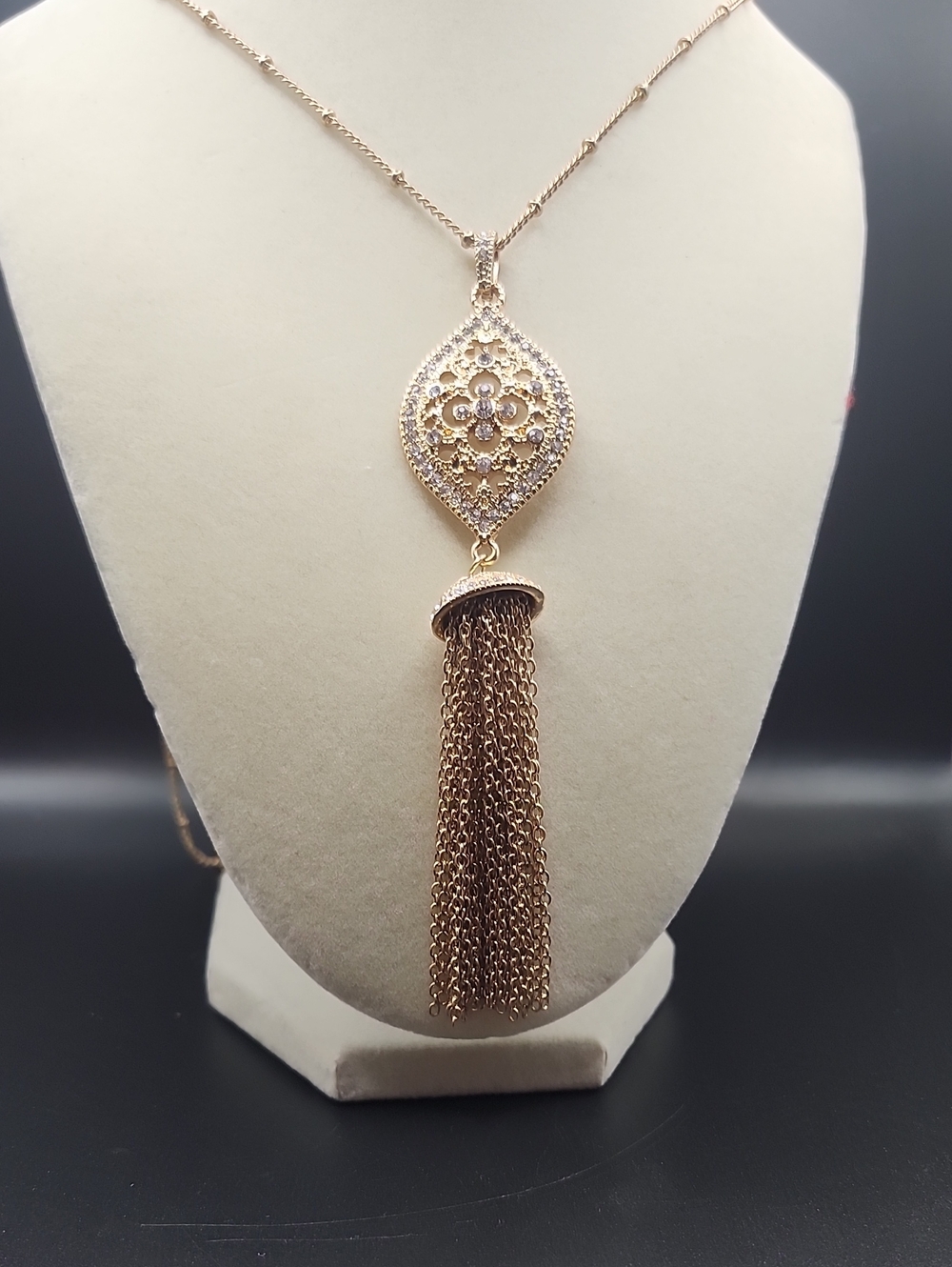 Joan Rivers  Gold Tone Filigree Tassel Pendant Necklace